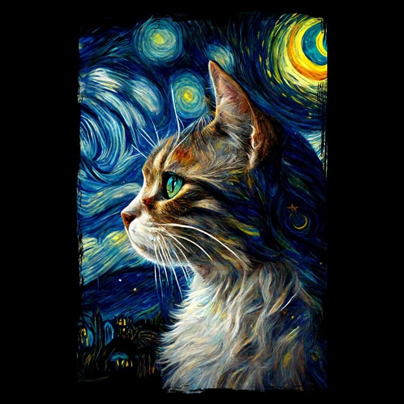 Starry night cat van gogh's cat Parody funny