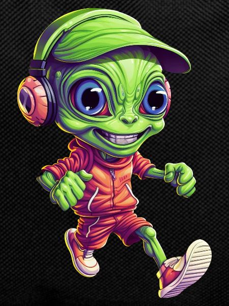 Green Alien Jogger with Headphones