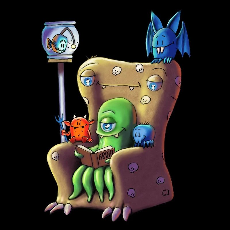Monster at a cozy reading evening
