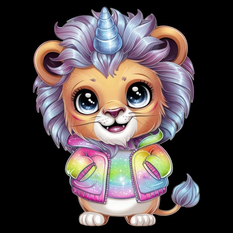 Kawaii Einhorn Löwe mit brillianten Farben