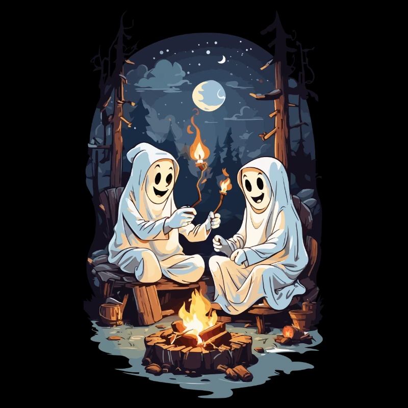 Funny Halloween Ghosts Grilling Campfire