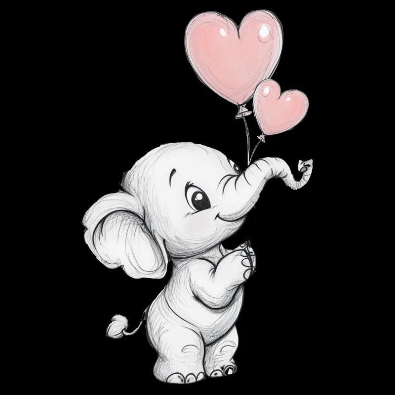 Elefant mit Herz-Luftballons