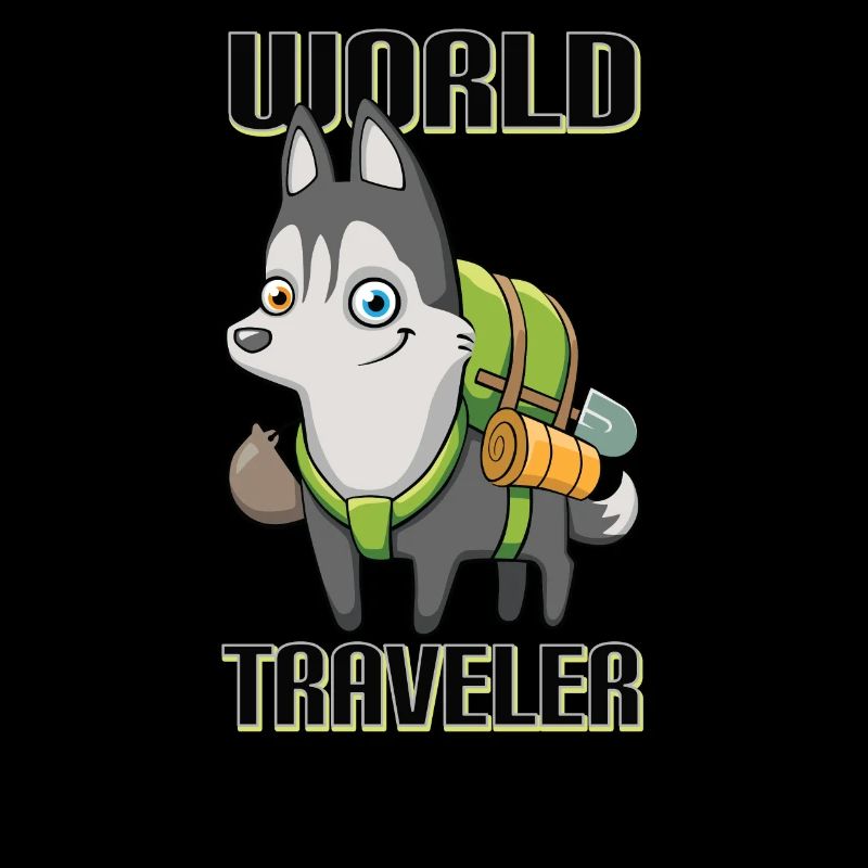 World Travel Vacation Wolf with a backpack