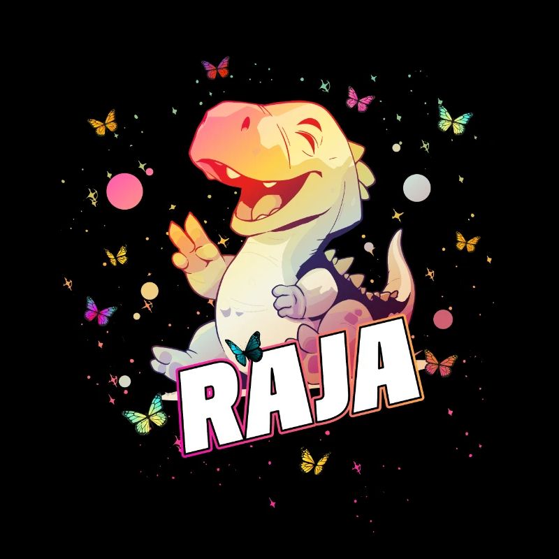 RAJA - Schöner MÄDCHEN Name mit süßem DINO T-REX