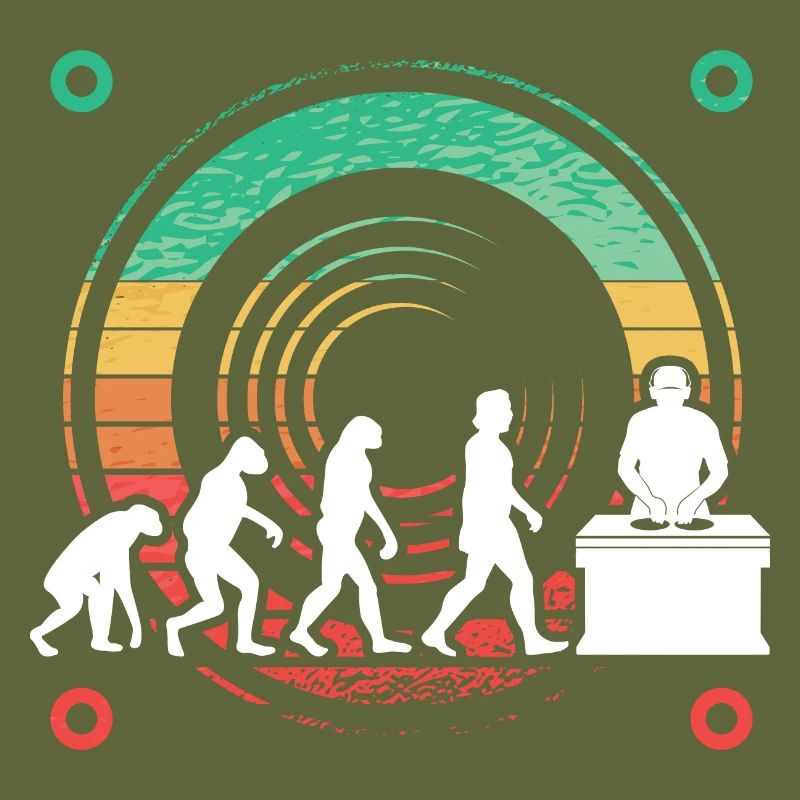 Evolution de l’homme DJ Techno Vinyle Rétro Vintage