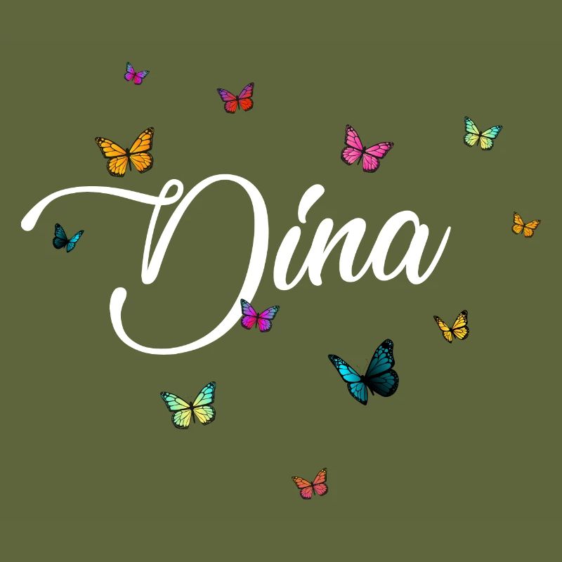 DINA - Mädchen Name mit bunten Schmetterlingen