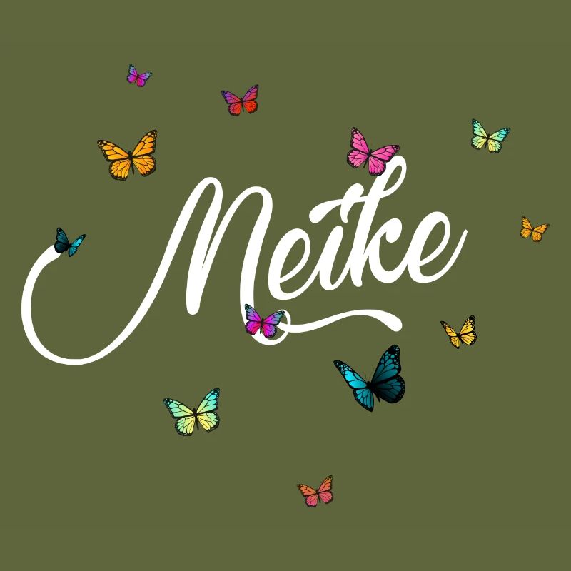 MEIKE - Mädchen Name mit bunten Schmetterlingen