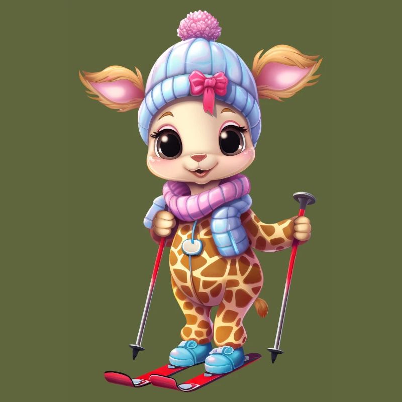 Skiing Giraffe - Funny Comic Design