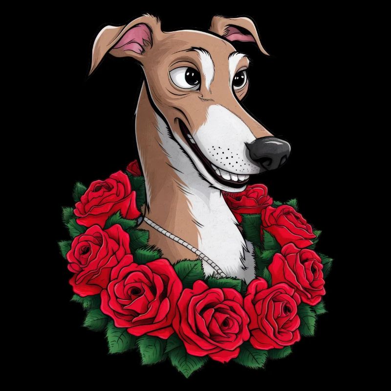 Cute greyhound with pretty roses