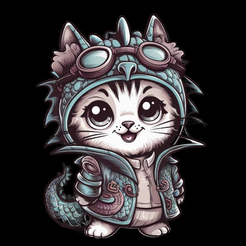 Kawaii Cat with Dragon Outfit