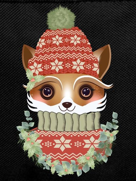 niedlicher Fuchs mit Pullover,Bommelmütze & Kranz