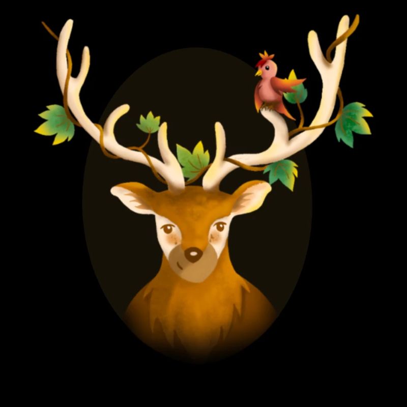 Cute deer with a bird