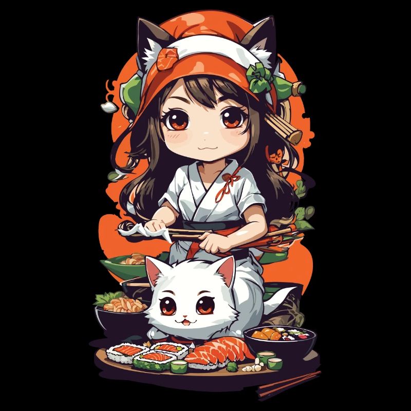 Kawaii Anime Sushi Kemomimi Master with Cat