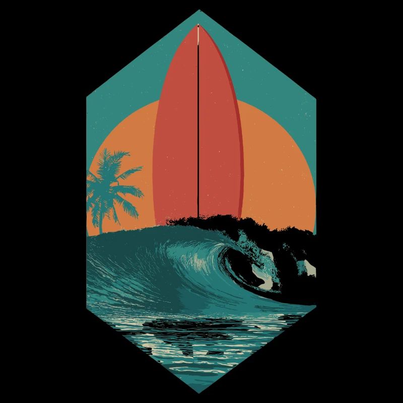 Sunset Surfboard Retro Wave