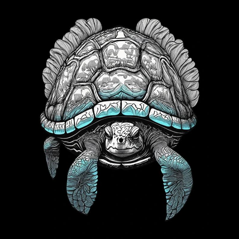 Stencil Colored Old Sea Turtle