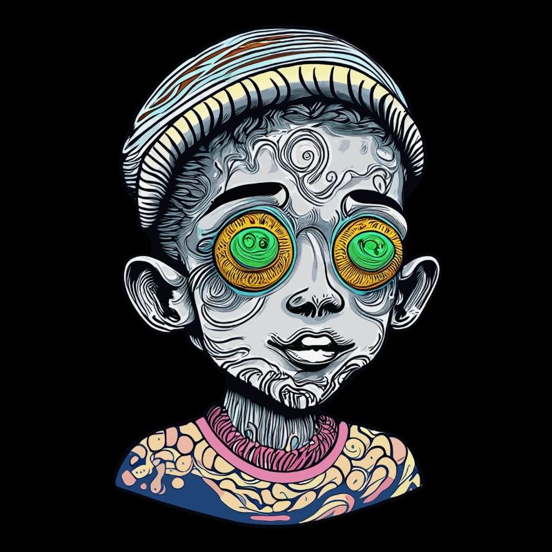 Psychedelic Colored Kid Face with Strange and Deep