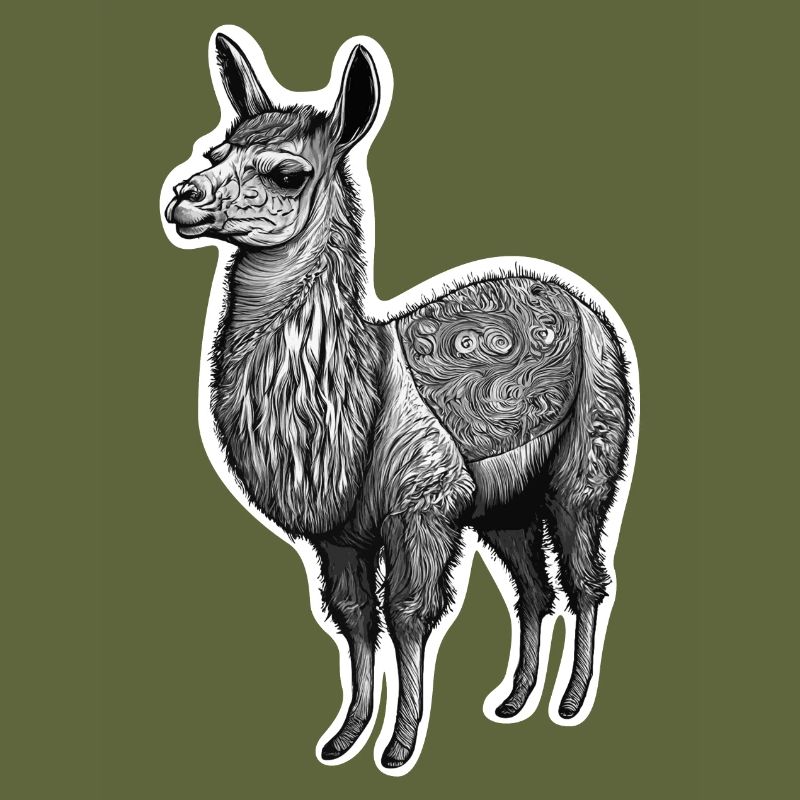 Black and White Llama Drawing with Patterns