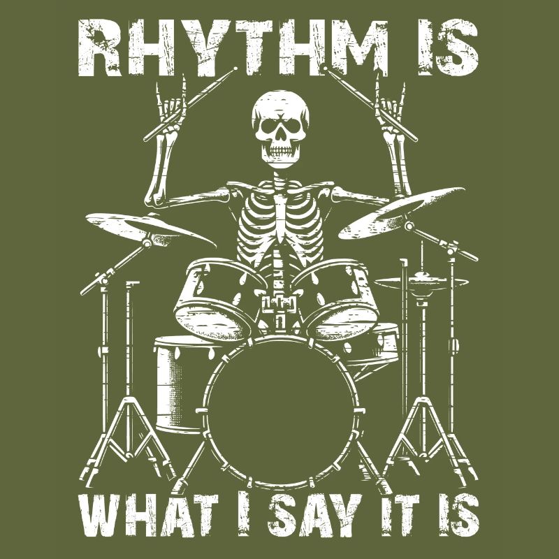 Drummer Skull skeleton on the drum set
