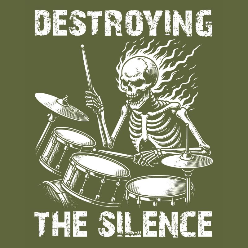 Drummer Skull skeleton on the drum set
