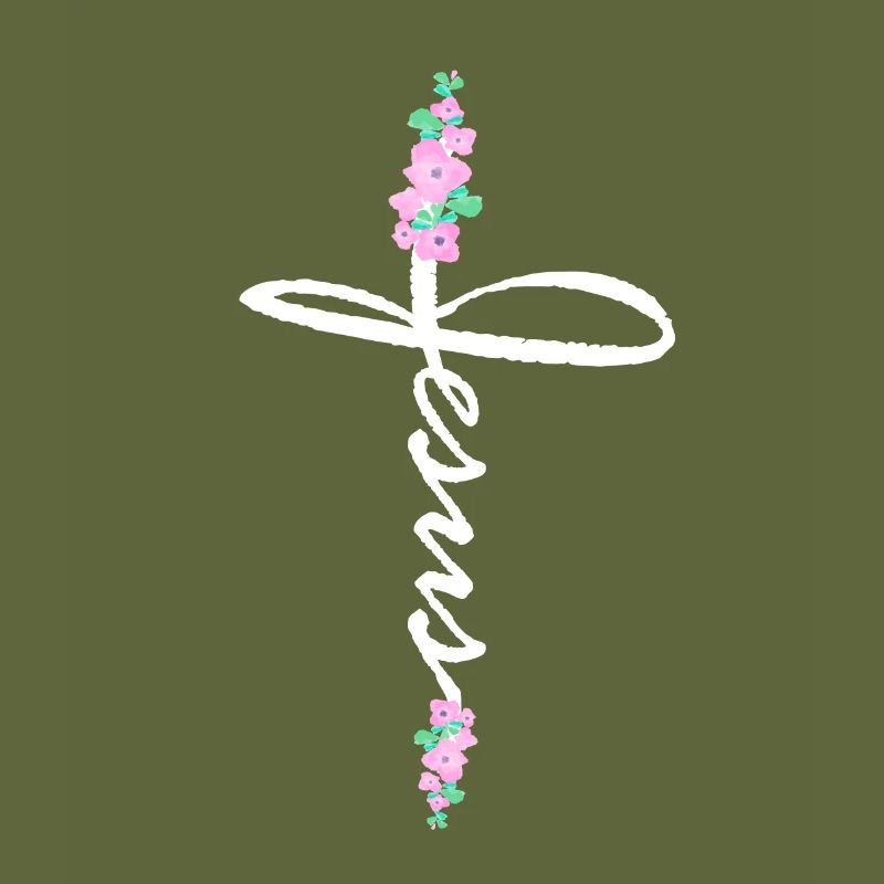 Jésus croix lettrage avec des fleurs