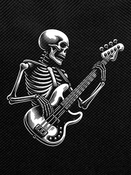 Skeleton Skull with Bass Guitar