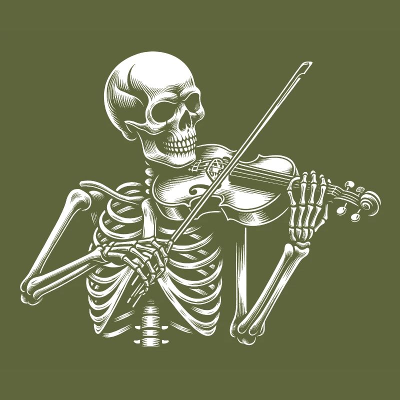Squelette de crâne avec squelette de violon jouant du violon