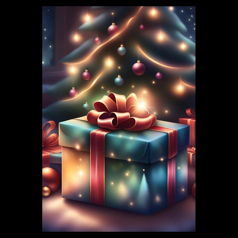 Festive gift box under a Christmas tree