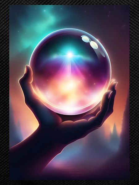 Magic crystal ball in hand