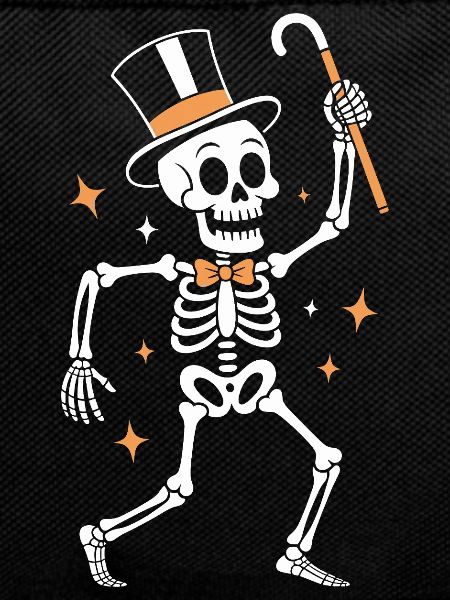 Elegant skeleton percussionist in top hat