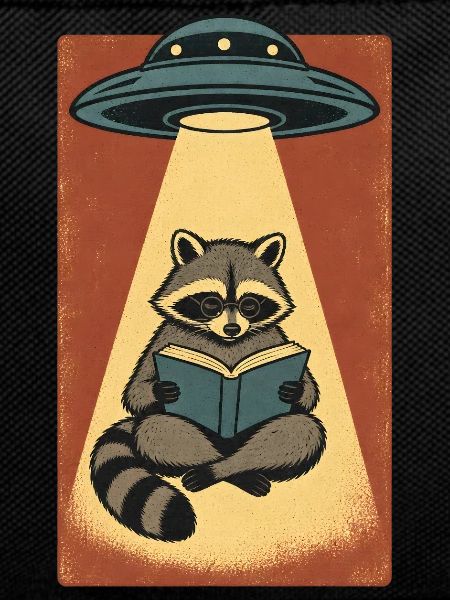 Lesender Waschbär im UFO Strahl