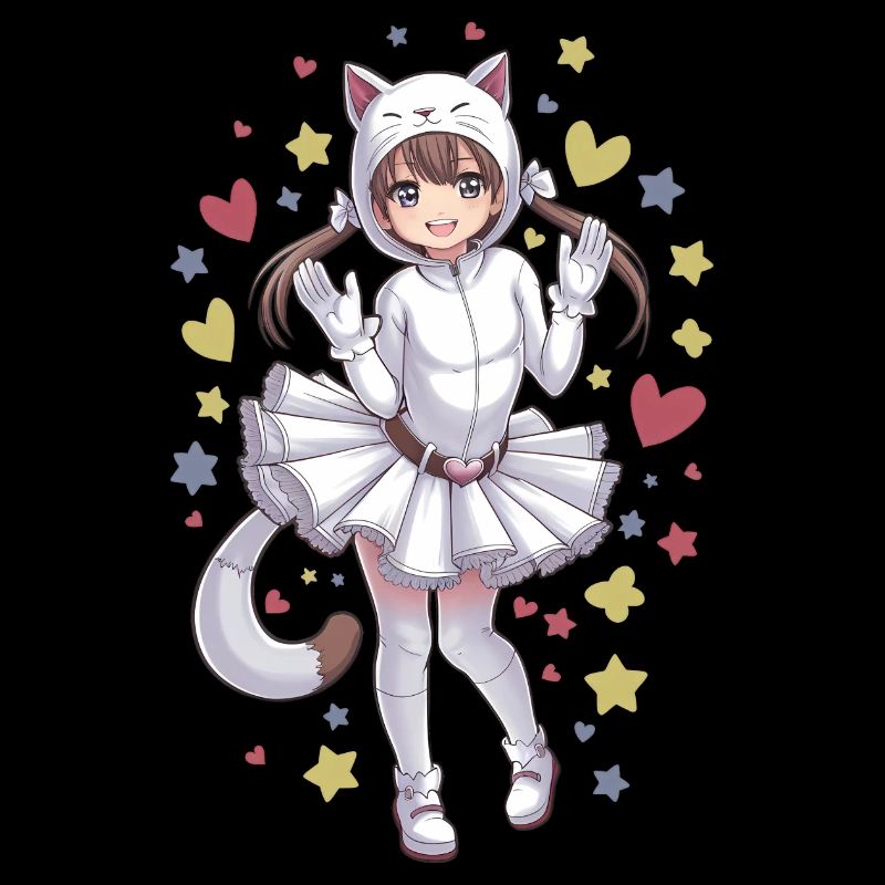 Anime-Mädchen in einem Katzenkostüm