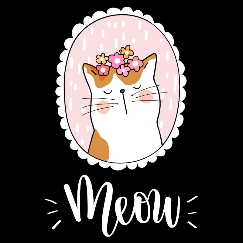 Chat mignon Kawaii drôle avec des fleurs disant miaulement