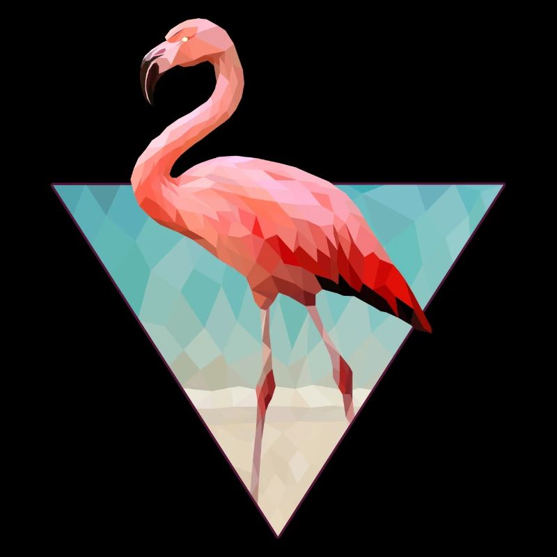 Flamant rose sur la plage dans le style Low Poly