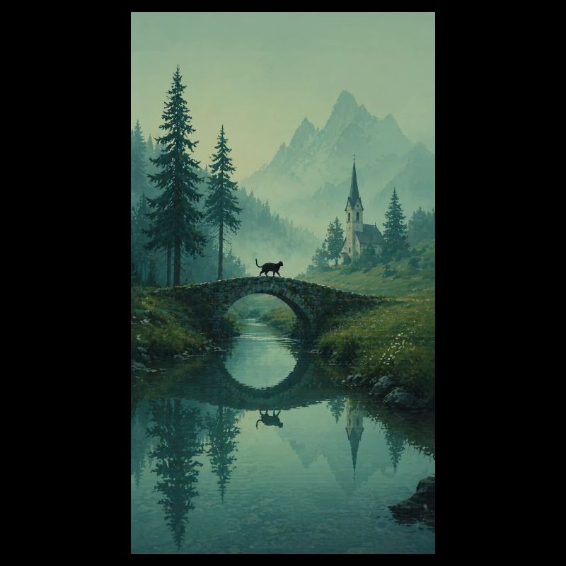 Black Cat at Stone Bridge – Conception zen asiatique