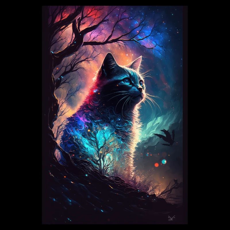 Cat Space Starry Sky Cosmos Northern Lights