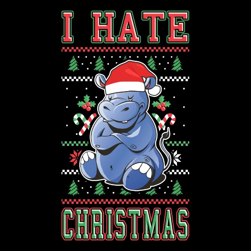 I Hate Christmas Saying Funny Ugly Hippo