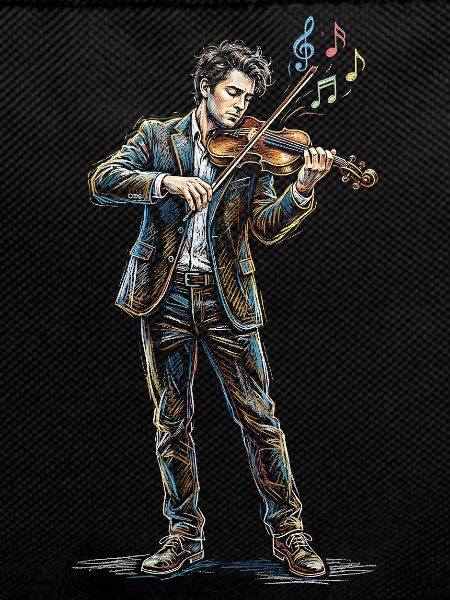 Male Violinist Playing Violin Drawing Art
