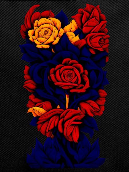 Flowers (dark blue, red, yellow)