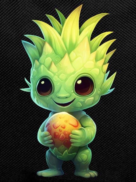 Alien mit Ananas- und Drachenfruchtfrisur