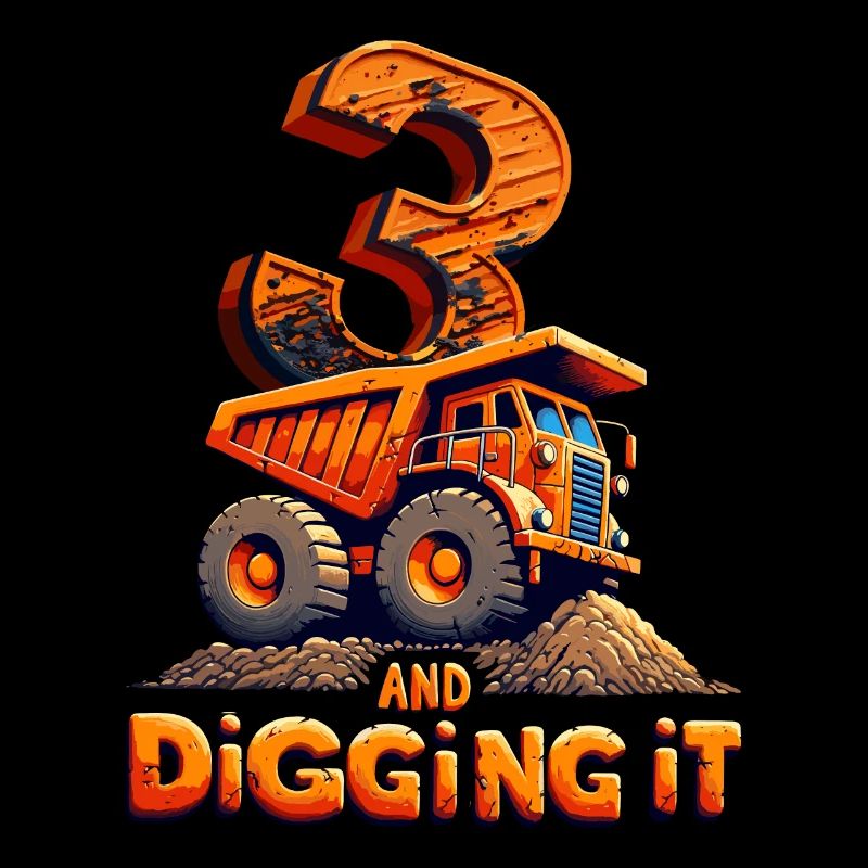 Funny 3rd Birthday Construction Lover Orange Excavator