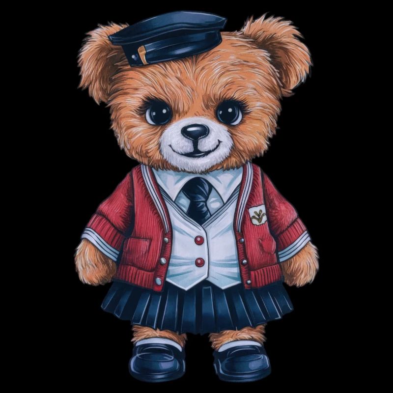 Cute teddy bear with trational school uniform