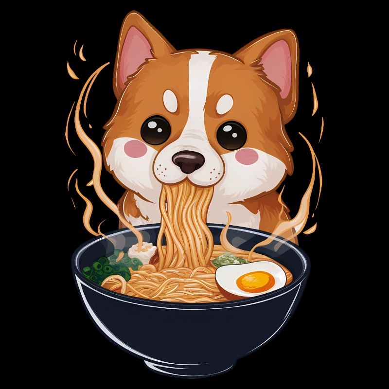 Chien Kawaii mangeant des ramen
