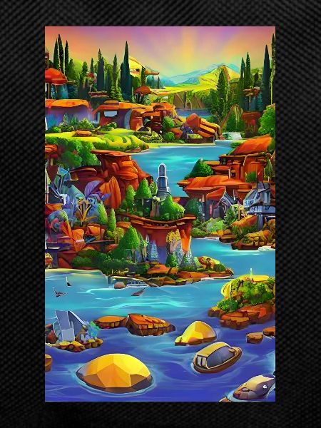 Abstract ai seaside town scene