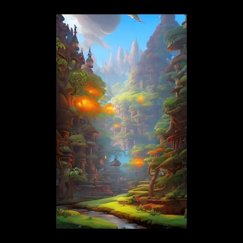 Exotic, abstract nature civilization scene