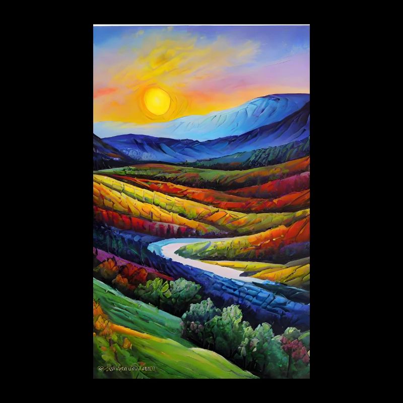 Impressionnisme coloré aquarelle coucher de soleil