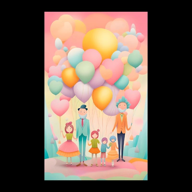 Papas et filles en ballons pastel