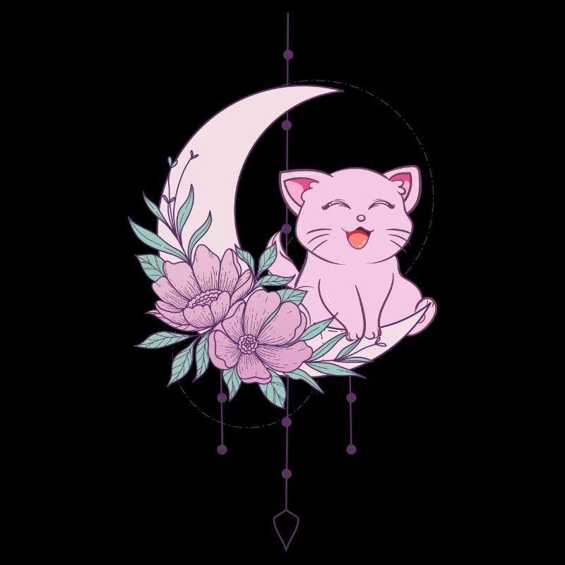 Mystical Cat Crescent Moon Wicca Pastel Goth