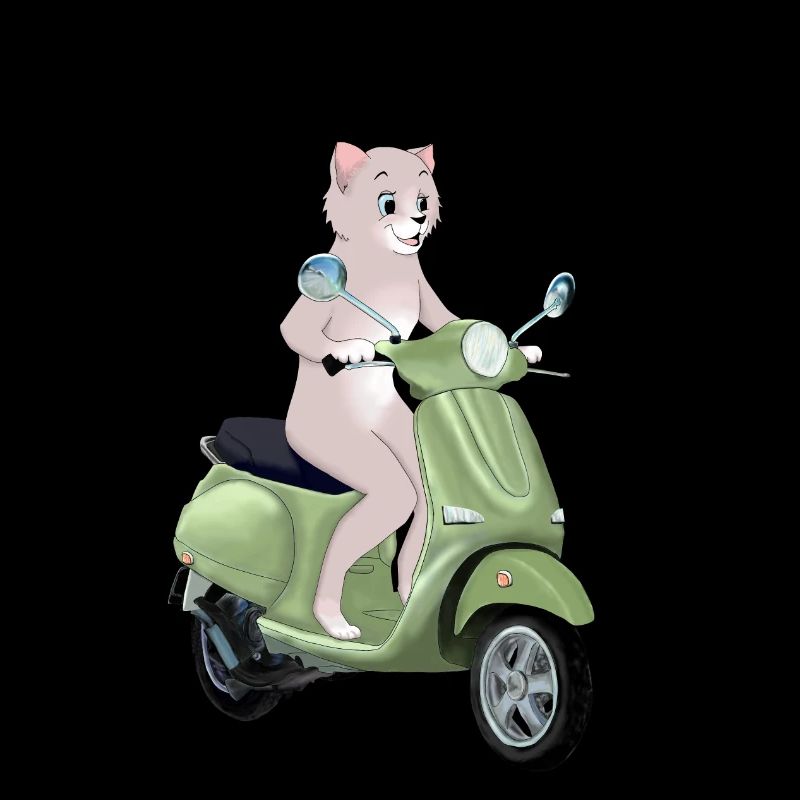 CAT ON A GREEN SCOOTER