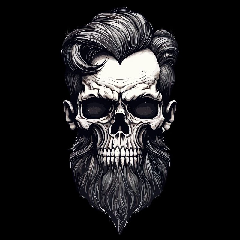 Rockabilly Skull Man with Beard Black White
