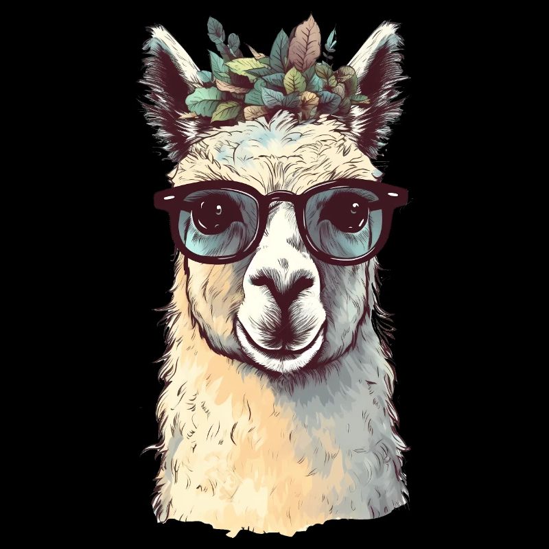 Cooles Boho Lama mit Brille und Blumenkranz